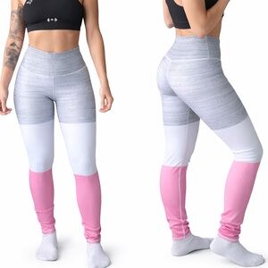 Chic High-Waisted Gray and Pink Leggings